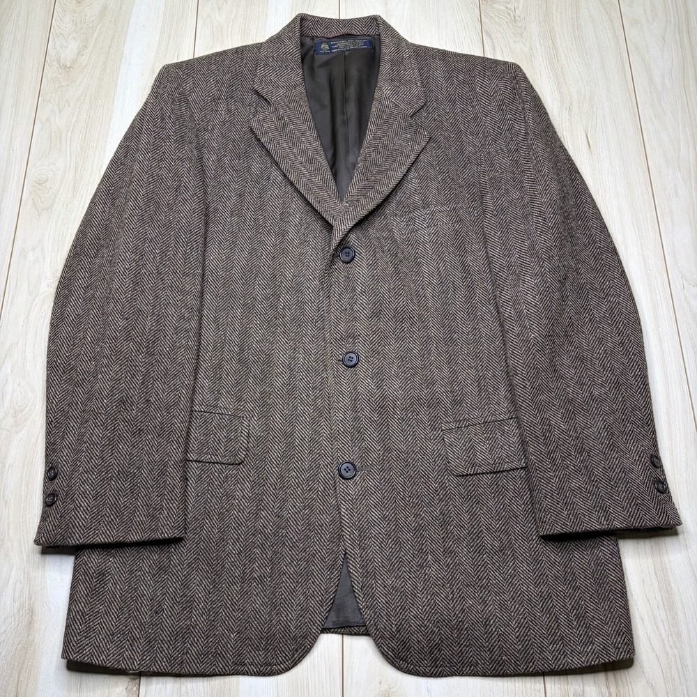 VTG Brooks Brothers BROOKSTWEED Herringbone Wool Sportscoat Mens 42R Brown